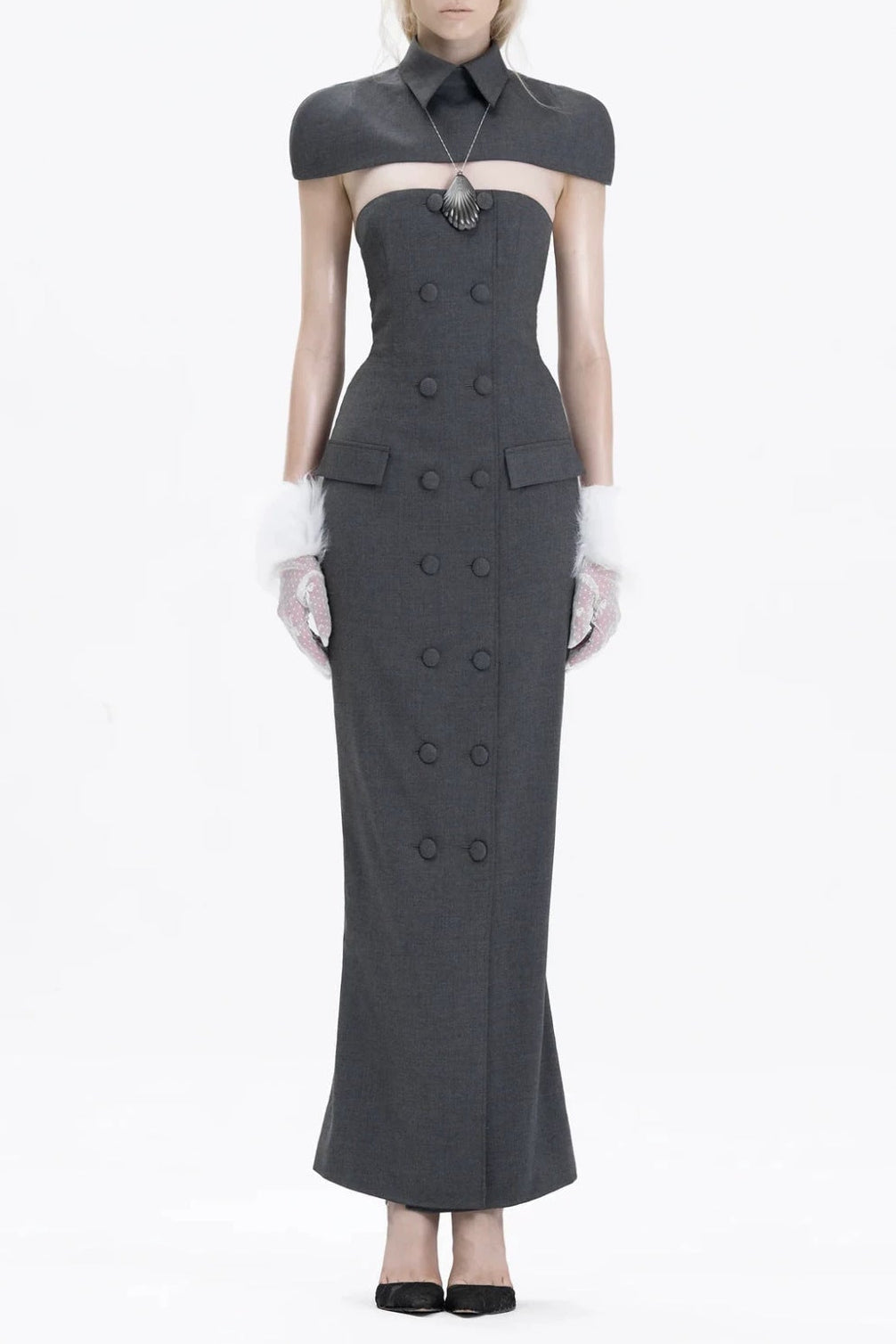 Double-Breasted Sleeveless Suit with - Grey