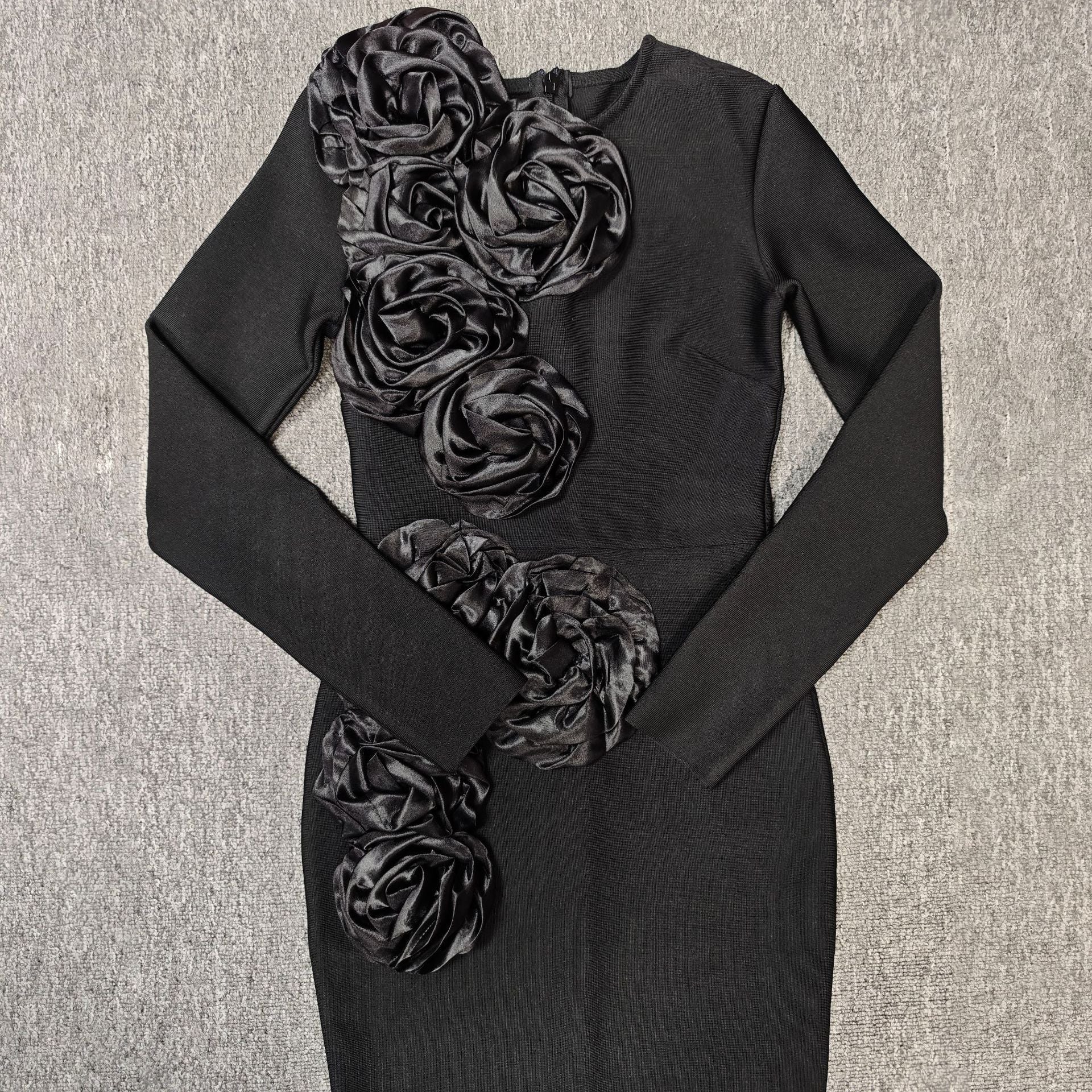 3D Flower Bandage Maxi Dress in Black