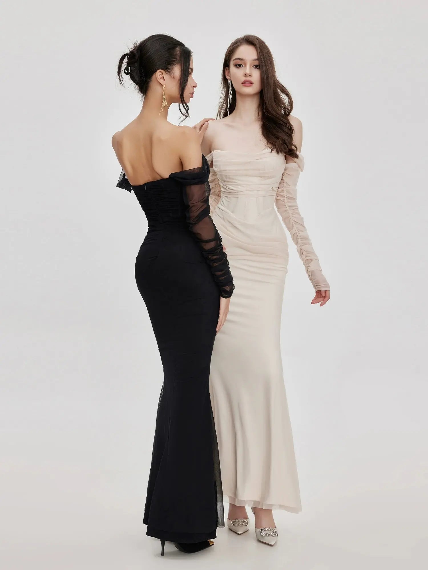 Mesh Off-Shoulder Maxi Dress
