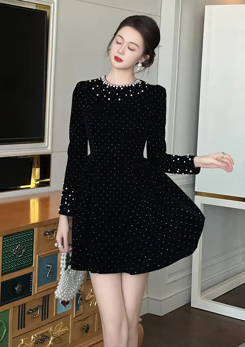 Black Rhinestone-Embellished Mini Dress