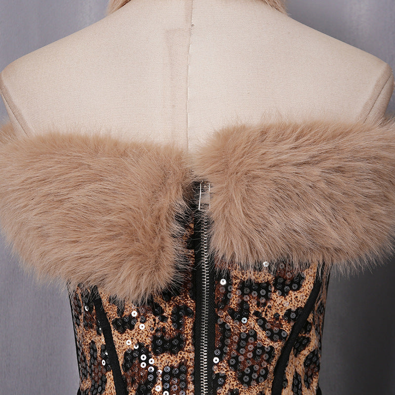 Fur Sequin Skirt Set