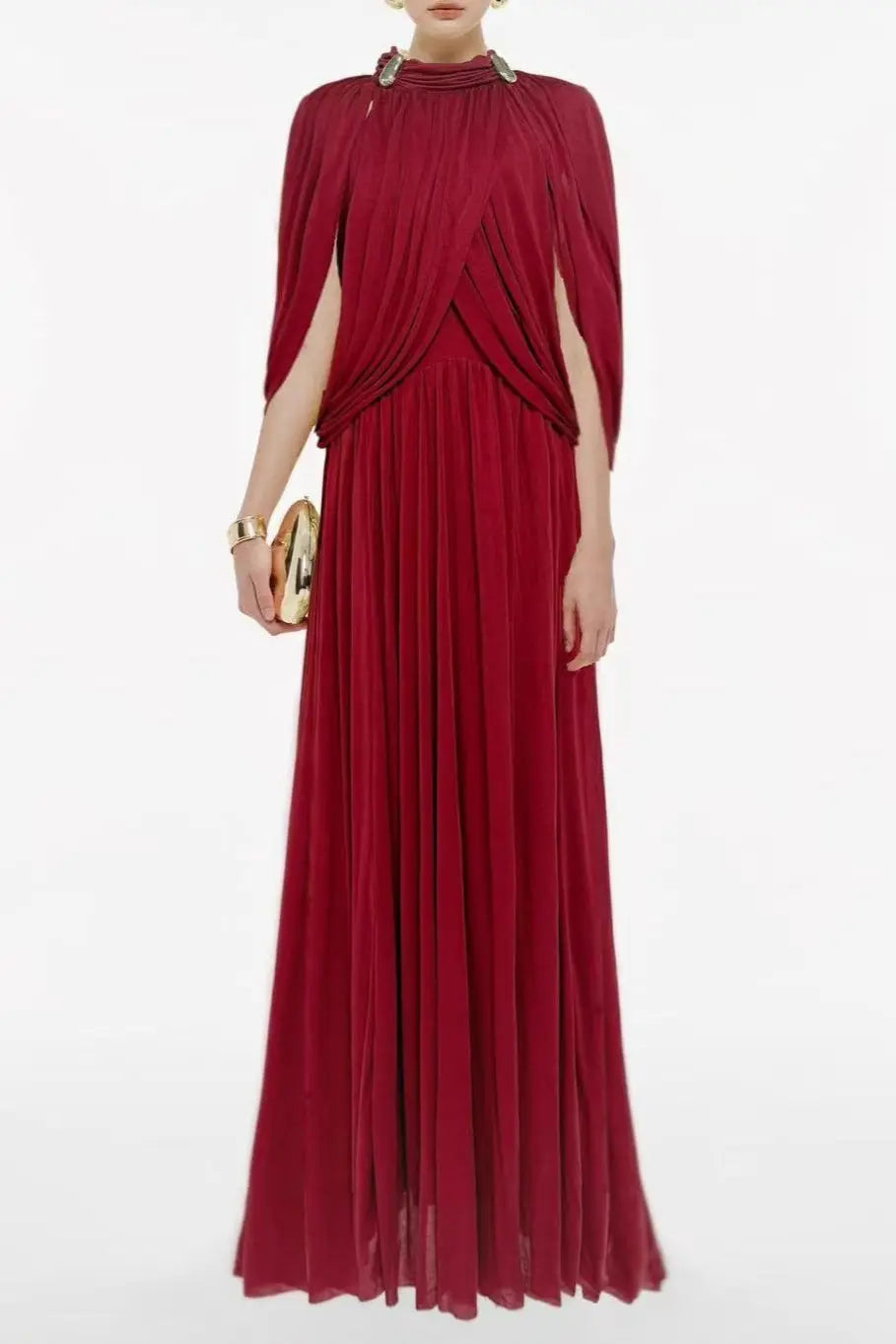 Red Cape Sleeve Knit Maxi Dress