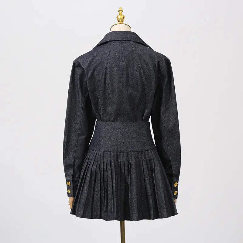 Single-breasted Top Skirt in Navy Blue