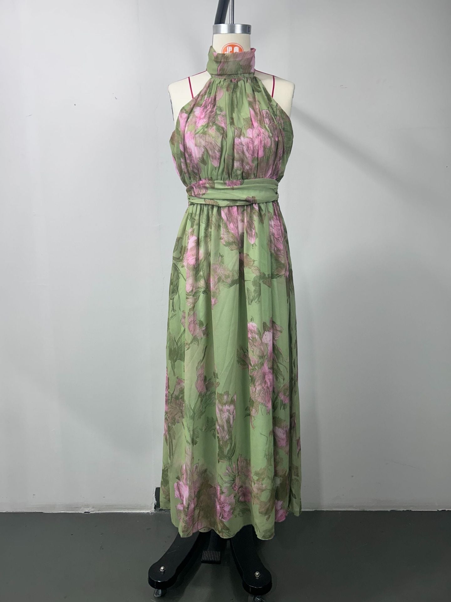 Green Floral Halter Maxi Dress