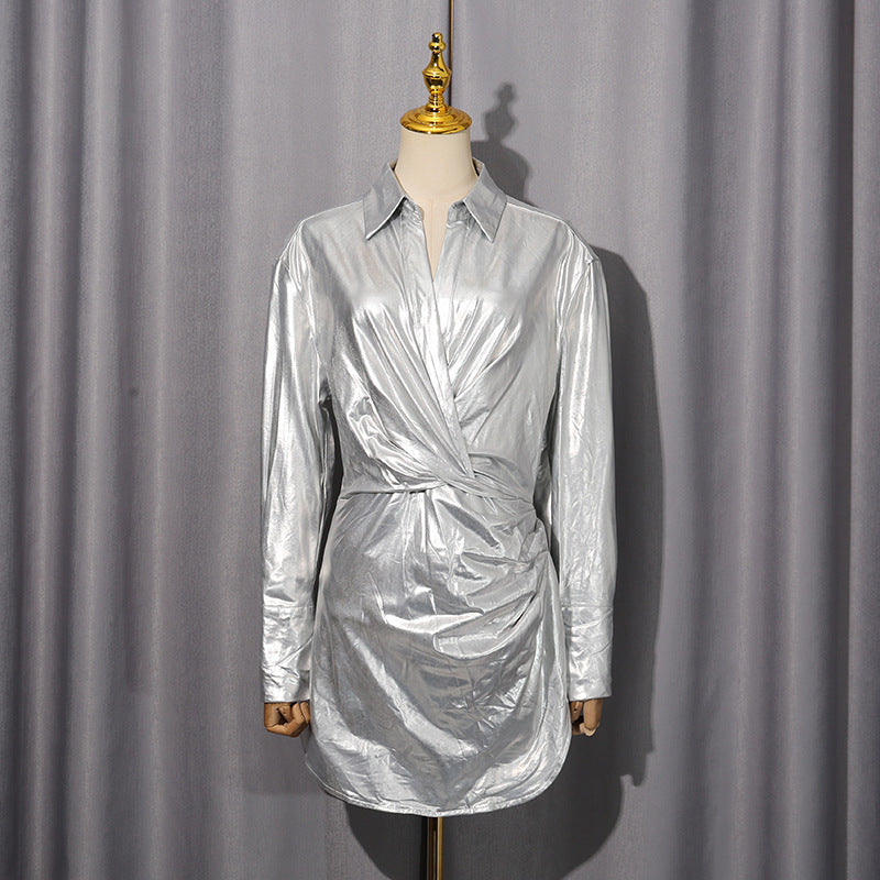 Shirt Mini Dress in Silver