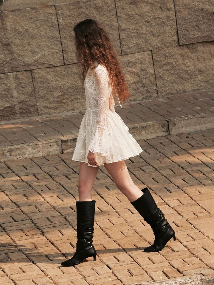Lace Backless Mini Dress in White