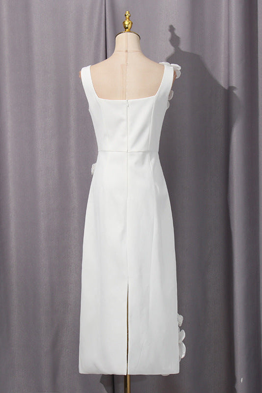 3D Flower Midi Dress in White
