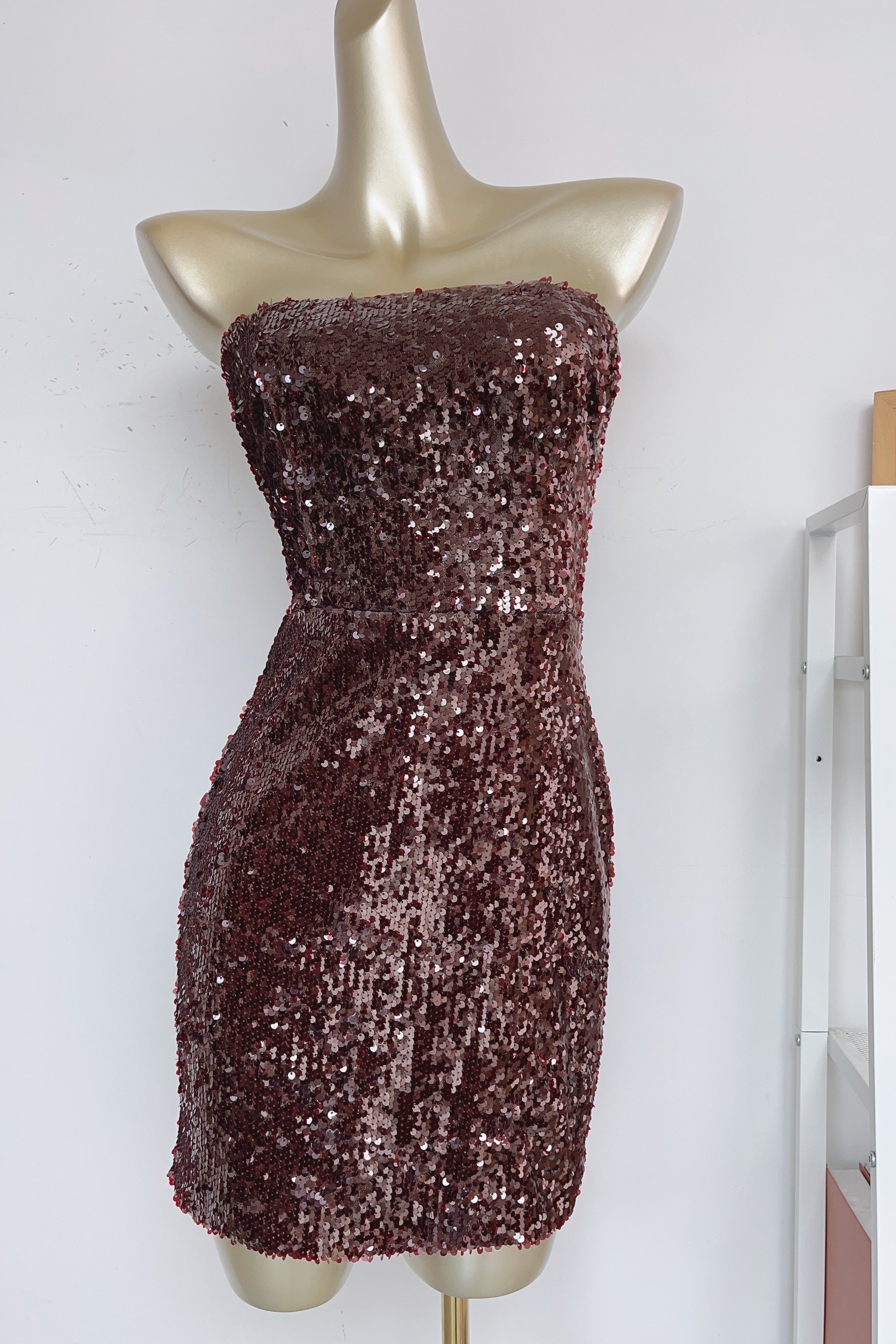 Sequin Mini Dress in Burgundy