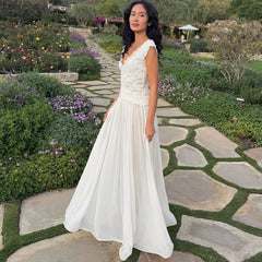 Winter Style Sheer V-Neck Lace-Trimmed Maxi Dress