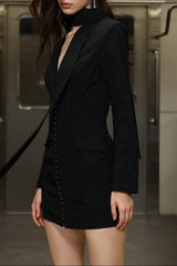 V-Neck Mini Blazer Dress in Black