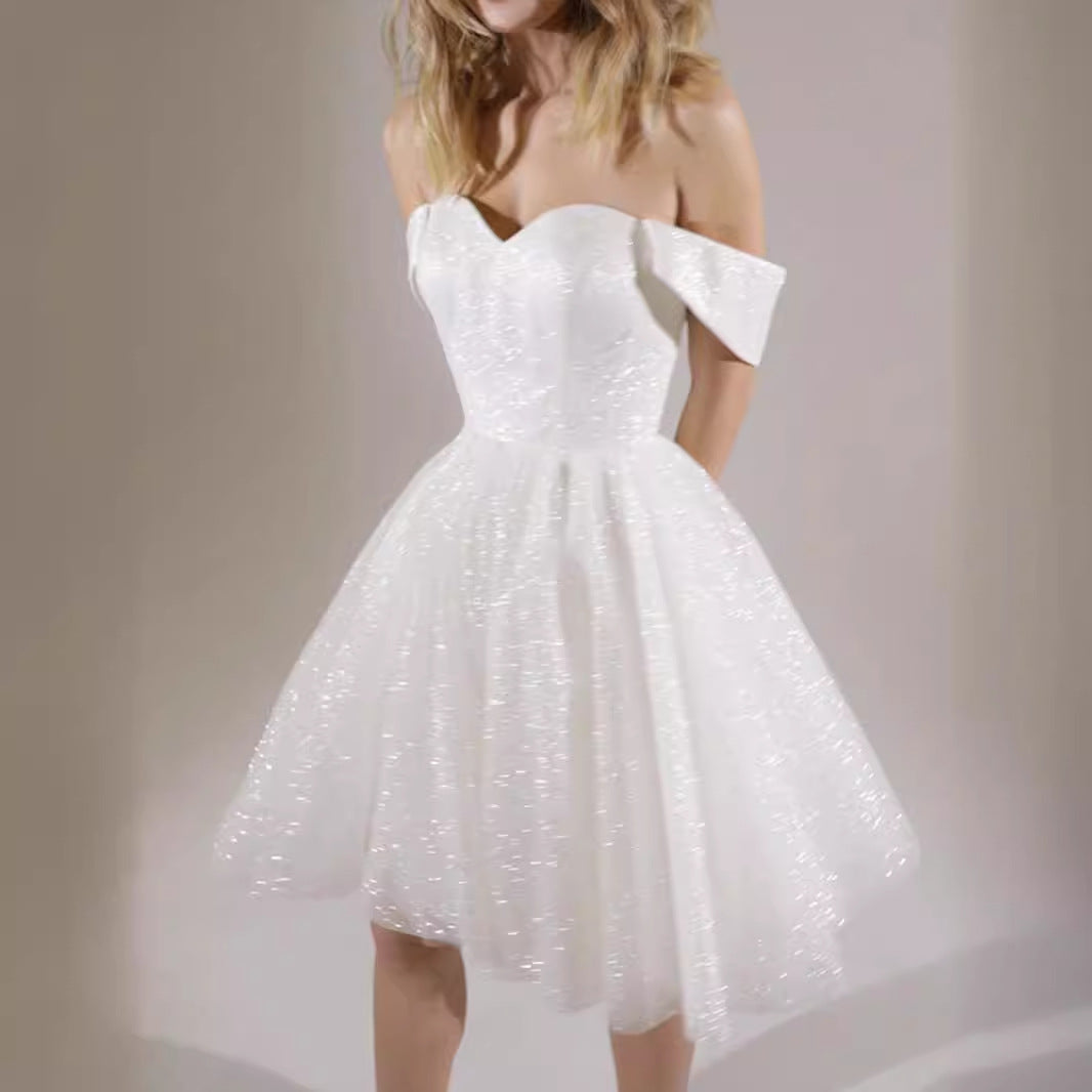 White Sexy Seed Short Princess Evening Gown Mini Dress