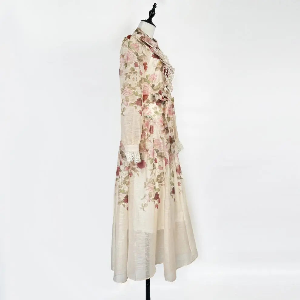 Long Sleeve Floral Printed Woven Maxi Dress
