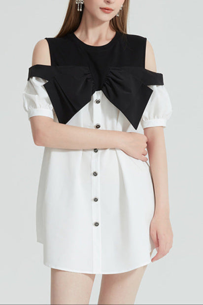 Off-Shoulder Contrast Mini Dress