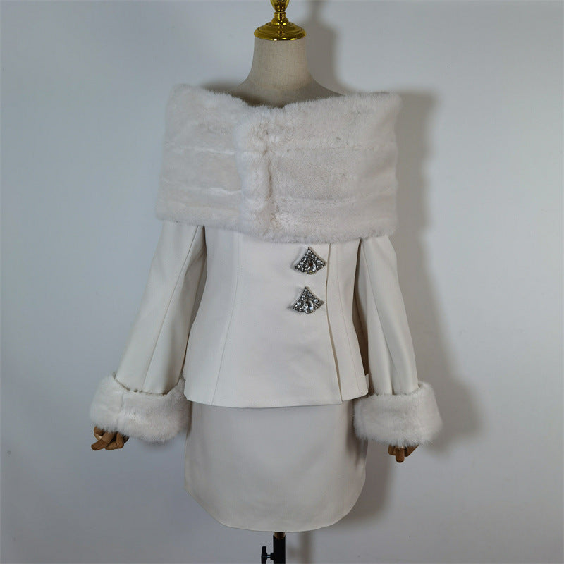 Off Shoulder Faux Fur Two Piece Set