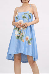 Floral Embroidered Mini Dress in Blue