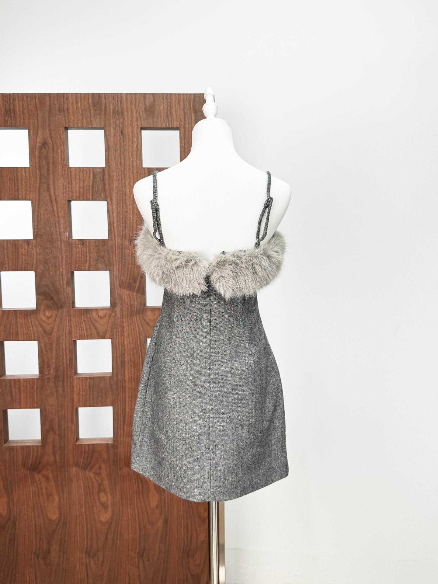Faux Fur Mini Dress in Grey