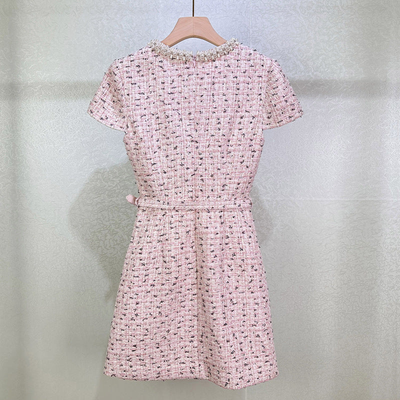 Embellished Boucle Mini Dress in Pink
