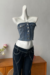 8-Button Denim Top in Blue