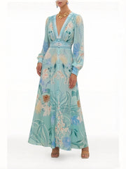 Silk Floral V-Neck Maxi Dress