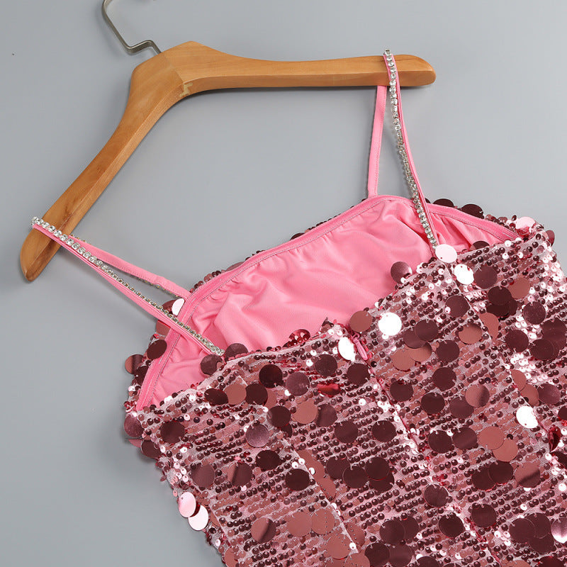 Strappy Sequin Embellished Mini Dress in Pink