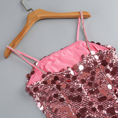 Strappy Sequin Embellished Mini Dress in Pink