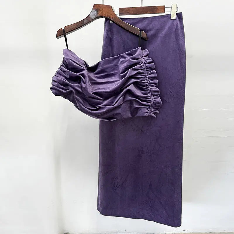 Purple Asymmetrical Cropped Top Skirt Two-piece Set