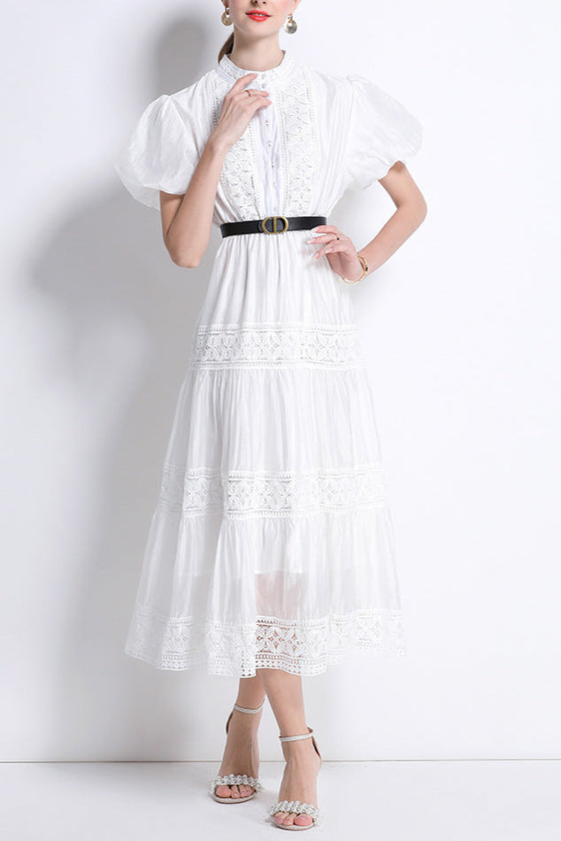 White Lace Trim Midi Dress