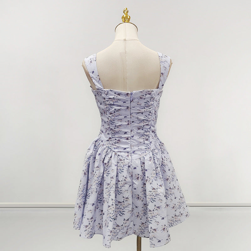 Blue Floral Print Mini Dress with Bloomers