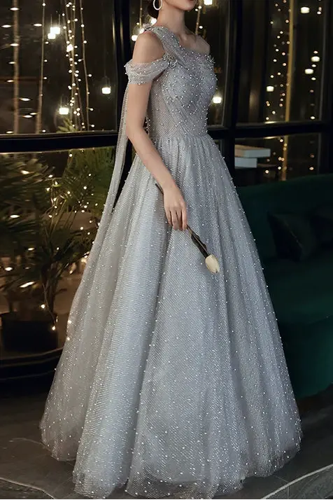 Blue One-Shoulder Maxi Evening Dress
