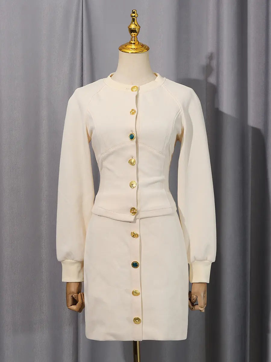 Embellished Button Co-ord Set Ivoire