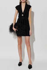 Black V-Neck Mini Dress with Shimmering Ses