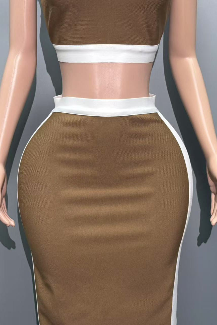 Cora White Patchwork Maxi Bandage Set - Brown