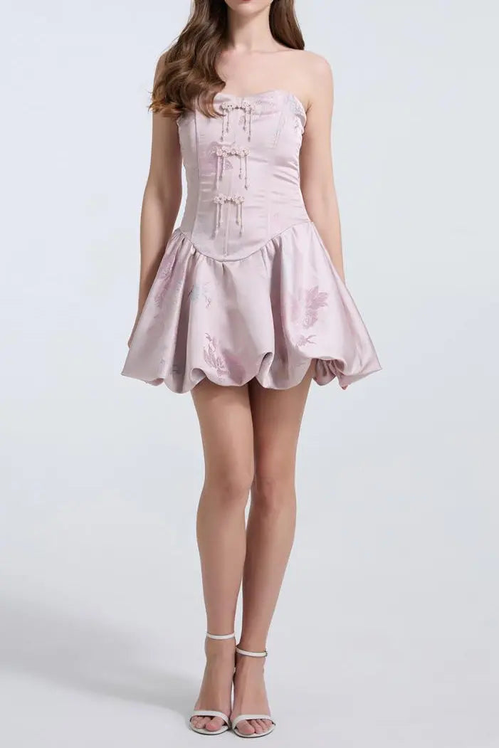 Fishbone Bodice A-Line Mini Dress in Pink