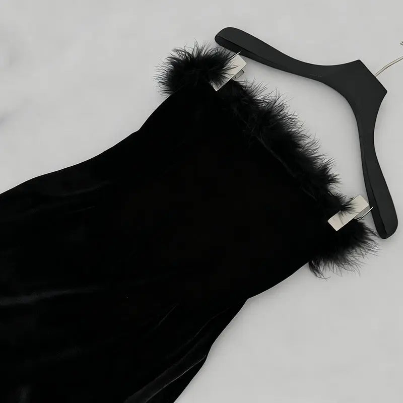 Feather Mini Dress in Black