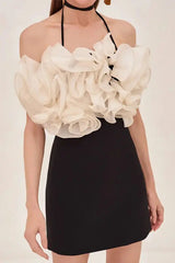 Ruffle Backless Mini Dress in Black
