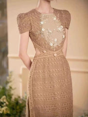 Hollow Maxi Dress in Brown