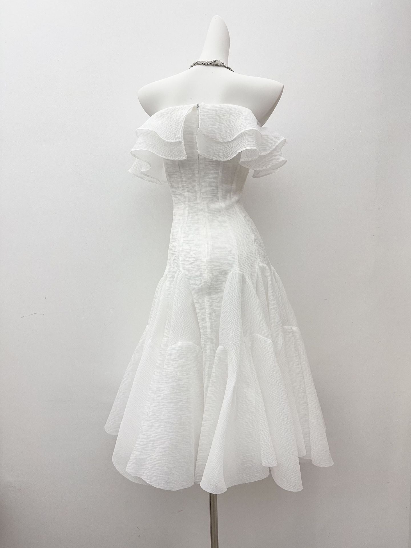 Off Shoulder Ruffle Midi Dress In White