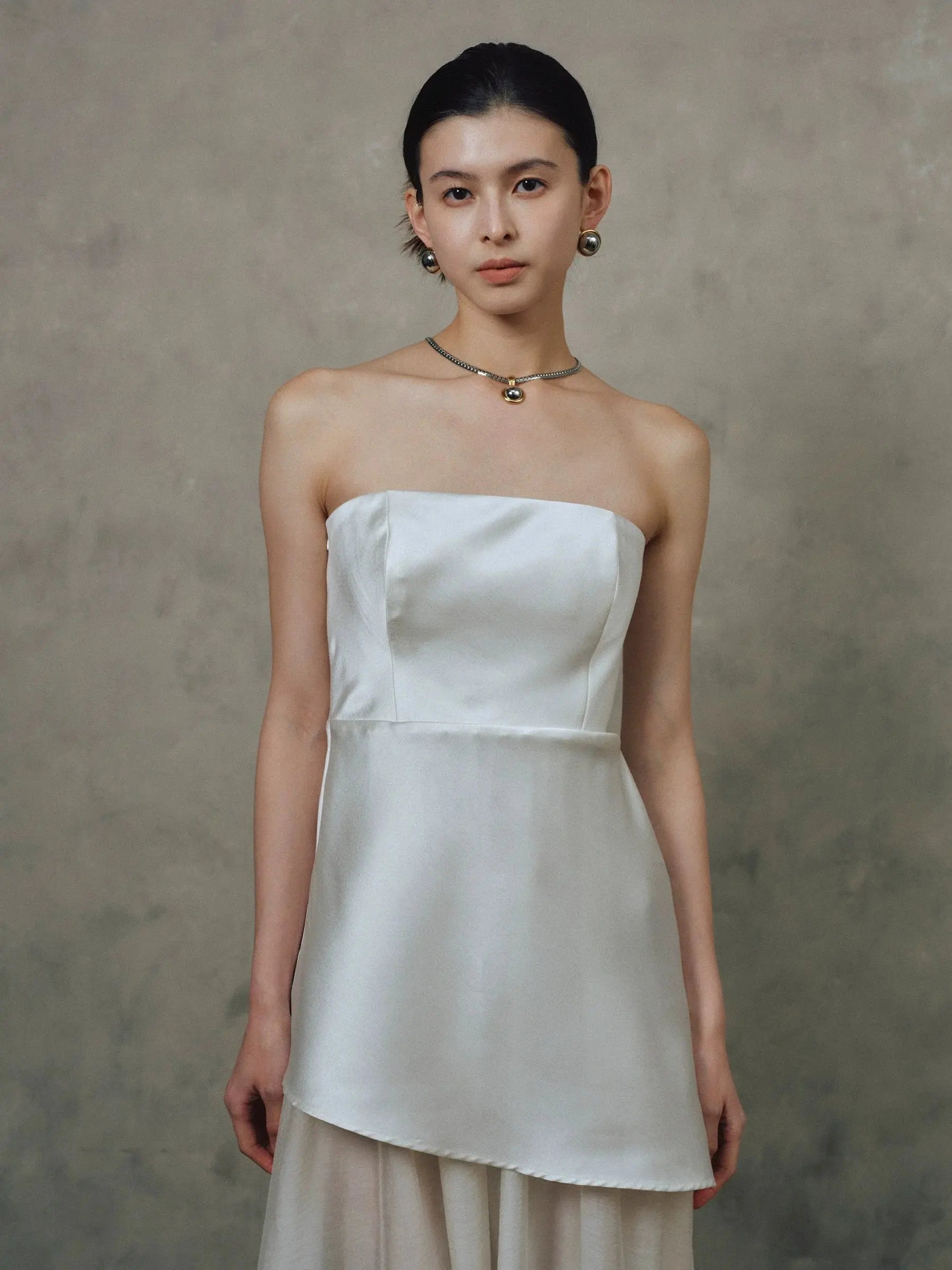 Satin Spliced Maxi Dress in Black and White