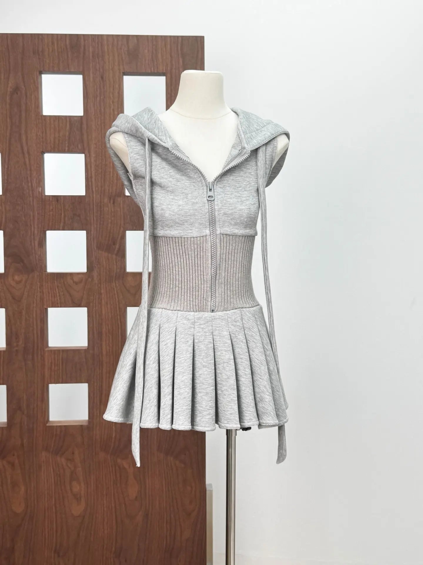 Sleeveless Knit Mini Dress - Grey