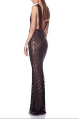 Sequin Embellished V Neck Maxi Dress in Black