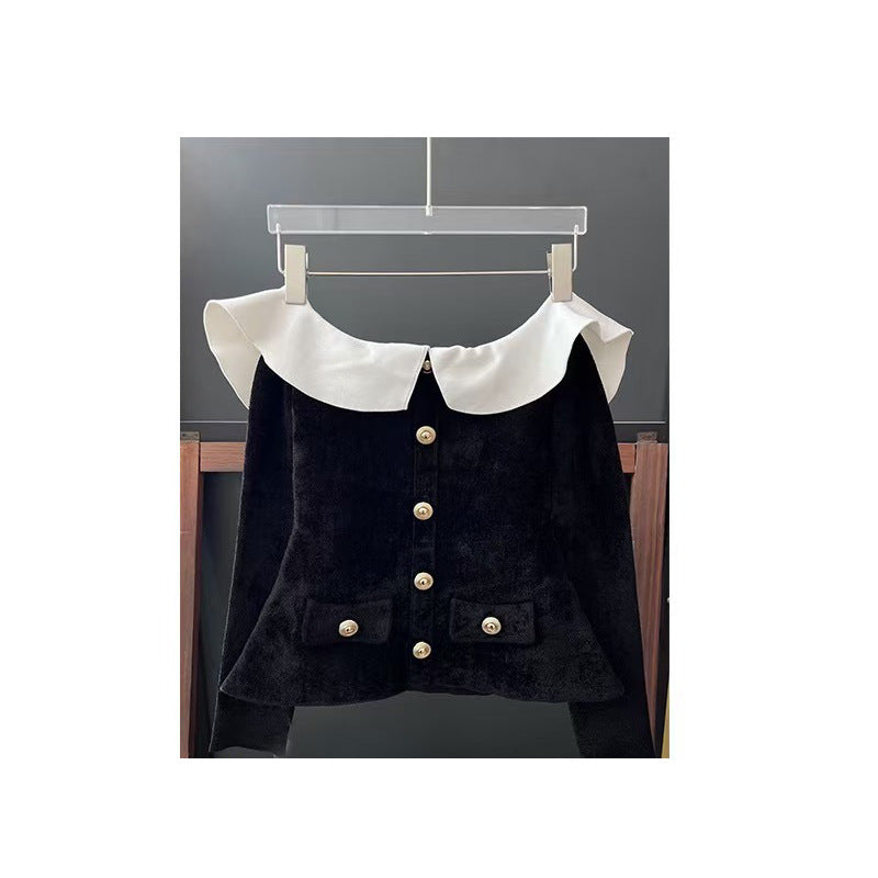 Knit Off-the-Shoulder Top in Black