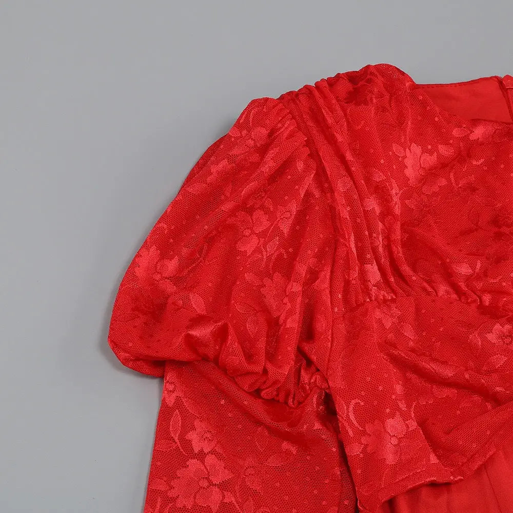 Floral Cutout Mini Dress - Red