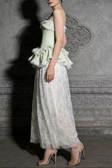 Fitted Lace-Paneled Maxi Dress in Green