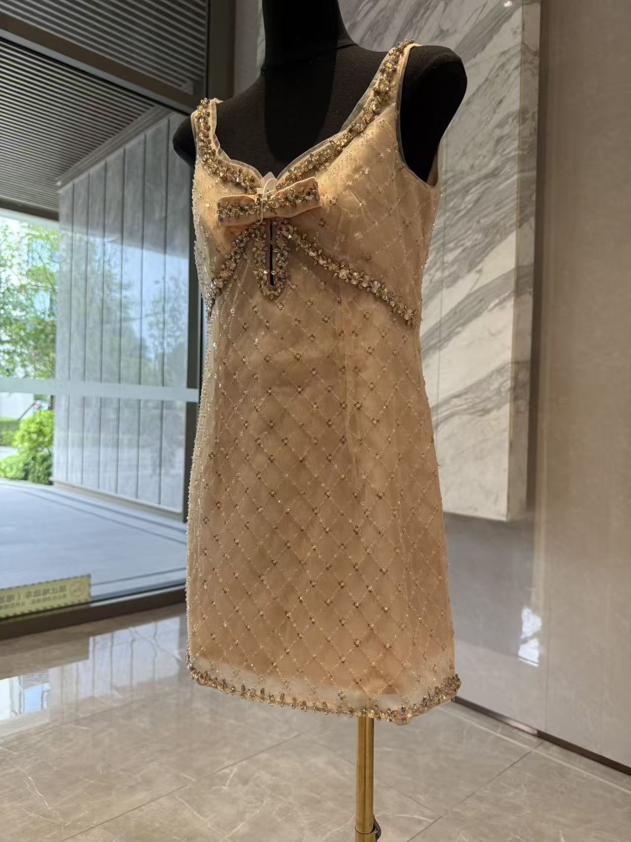 Embellished Rhinestone Sequin Mini Dress in Yellow