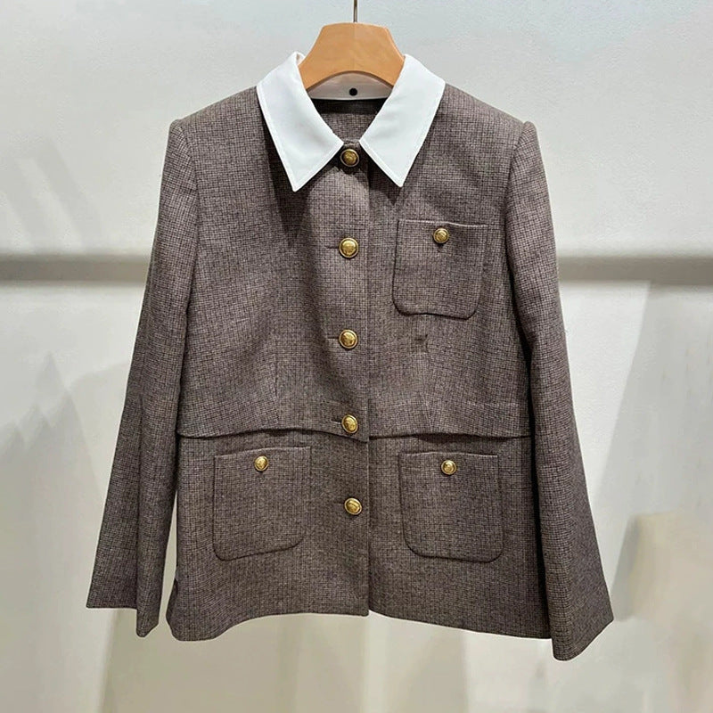 Houndstooth Suit Jacket in Brown