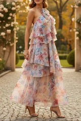 Floral Print Halter Midi Dress