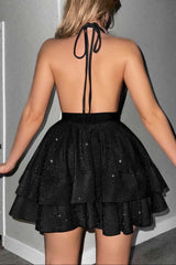 A Line Halter mini Dress in Black
