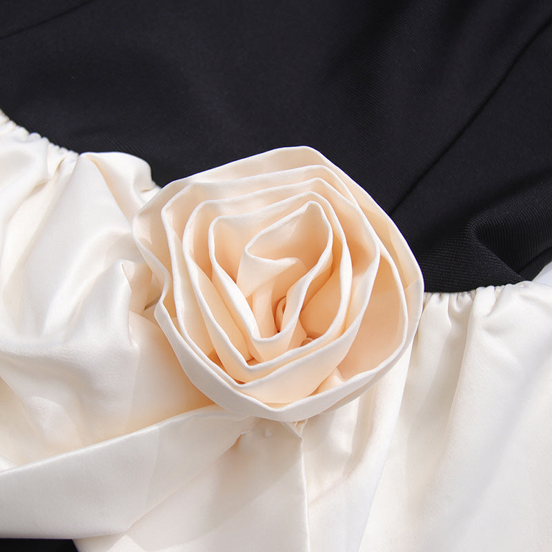 3D Flower Contrast Color Bandage Mini Dress