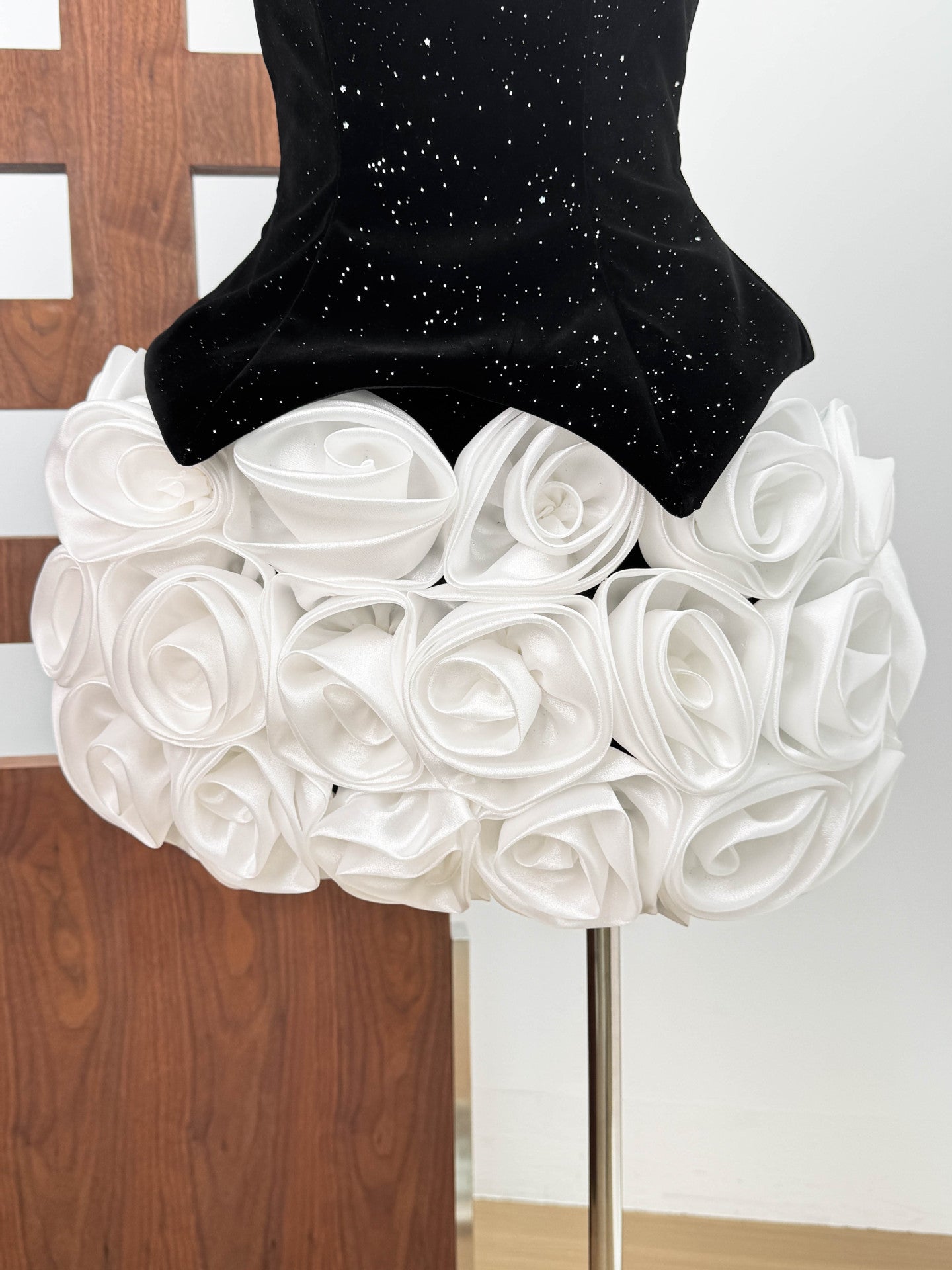 3D Flower Sequin Mini Dress in Black