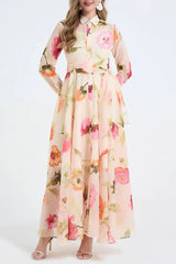 Floral Print Shirt Collar Maxi Dress